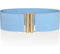 Ro Rox Ceinture Large Élastique Femme Taille Haute Style Rétro Vintage - Ceinture Stretch pour Robes, Années 81, Bleu ciel et or, M