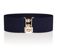 Ro Rox Ceinture Large Élastique Femme Taille Haute Style Rétro Vintage - Ceinture Stretch pour Robes, Années 50 - Boucle Argent ou Or, Bleu marine et or, L