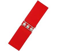 Ro Rox Ceinture Large Élastique Femme Taille Haute Style Rétro Vintage - Ceinture Stretch pour Robes, Années 50 - Boucle Argent ou Or - Taille 46-52 - Rouge - L