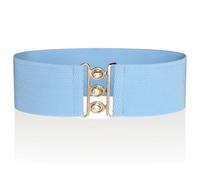 Ro Rox Ceinture Large Élastique Femme Taille Haute Style Rétro Vintage - Ceinture Stretch pour Robes, Années 50 - Boucle Argent ou Or, Bleu ciel et or, M