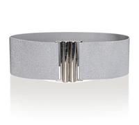 Ro Rox Ceinture Large Élastique Femme Taille Haute Style Rétro Vintage - Ceinture Stretch pour Robes, Années 77, Argent et argent, L