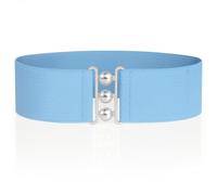 Ro Rox Ceinture Large Élastique Femme Taille Haute Style Rétro Vintage - Ceinture Stretch pour Robes, Années 50 - Boucle Argent ou Or - Taille 40-44 - Bleu Ciel (Medium)