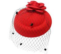 Ro Rox Chapeau Ruby de Rose Filet Vintage Retro 1940 1950 Fascinator Party Mariage - Rouge