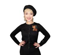Ro Rox Gothic Fox Ivy Cardigan en Tricot Noir brodé, Style Alternatif, Noir, S