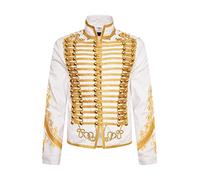 Ro Rox Hommes Adam Fanfare Militaire Batteur Festival de musique Veste de Parade - Or Blanc (2XL)