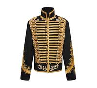 Ro Rox Hommes Adam Fanfare Militaire Batteur Festival de musique Veste de Parade - Or Noir(2XL)
