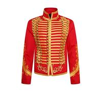 Ro Rox Hommes Adam Fanfare Militaire Batteur Festival de musique Veste de Parade - Or Rouge (4XL)