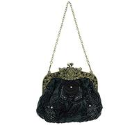 Ro Rox Margeret Rétro Vintage Broderie Perlée Soirée Sac À Main D'embrayage - Noir
