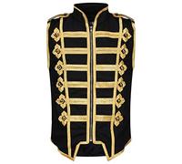 Ro Rox Men's Marching Band Vest Drummer Sleeveless Parade Jacket - Black & Gold (XL)