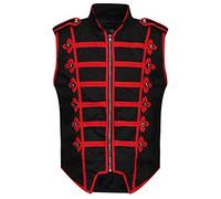Ro Rox Men's Marching Band Vest Drummer Sleeveless Parade Jacket - Black & Red (XS)