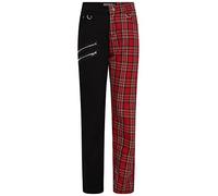 Ro Rox Pantalon Tartan Unisex Plaid Check Pantalon Emo Punk Gothique Moitié Moitié, Rouge, 34w