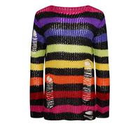 Ro Rox RYOT Pull en Detresse Surdimensionne Grande Tricotee Gothique 90's Bande, Multicolor