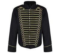 Ro Rox Steampunk Emo Punk Napoleon Militaire Officier Parade Veste Blouson (Noir & Or, Homme XXXXL)