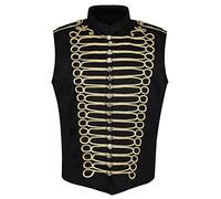 Ro Rox Veste De Défilé Sans Manches Punk Militaire Pour Hommes, Noir & Or, XL