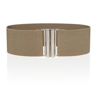 Ro Rox Women's Wide Elastic Belt High Waist Retro Vintage Style - 50s Stretch Belt for Dresses, Beige et Argent, L