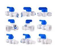 RO Water Straight 1/4 3/8 OD Tuyau 1/4 1/2 Filetage mâle Raccords à connexion rapide Robinet à boisseau sphérique en plastique Raccord osmose inverse Blanc