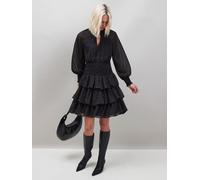 Ro & Zo Ro & Zo Black Dash Print Tiered Mini Dress Black EU 36 (UK 8)