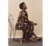 Ro & Zo Ro & Zo Black/Orange/Yellow Petite Floral Print Tie Back Dress Black/Orange/Yellow EU 40 (UK 12)