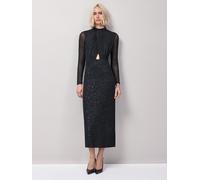 Ro & Zo Ro & Zo Black Petite Cleo Flocked Cut Out Detail Dress Black EU 38 (UK 10)