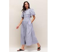 Ro & Zo Ro & Zo Blue Striped Cotton Shirred Bodice Dress Blue Striped EU 46 (UK 18)