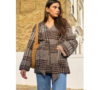 Ro & Zo Ro & Zo Brown Heritage Check Belted Jacket