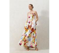 Ro & Zo Ro & Zo White Petite Annie Garden Floral Printed Bow Detail Dress White EU 36 (UK 8)