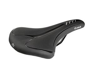 Road/MTB Saddle, VELO - FIT Athlete BC, L, 277 x 155 mm, Black with Silver Stripes, on Card