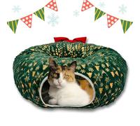 Road Tunnel pour chat avec gaufrage doré, grotte de Noël pour chat avec lit douillet, tunnel de jeu en forme de S et effet bruissant, tunnel en peluche moelleux pour chats, chiots et lapins, édition