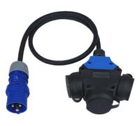 RoadEu - Adaptateur Prise Caravane - Fiche Mâle 3P 230V à Prise Triple 2P+E - Câble en Caoutchouc 3m Cordon Adaptateur