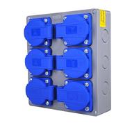 RoadEu Bloc Multiprise 6 Prises IP44 Saillie 2P+T 230V/16A Boîtier Distribution Pré-câblé Répartiteur Chantier Garage Atelier Industriel