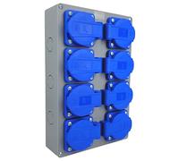 RoadEu Bloc Multiprise 8 Prises IP44 Saillie 2P+T 230V/16A Boîtier Distribution Pré-câblé Répartiteur Chantier Industriel Garage Atelier