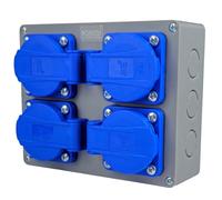 RoadEu Bloc Multiprise Carré IP44 Saillie 4 Prises Françaises 2P+T 230V/16A Boîtier Distribution Pré-câblé Répartiteur Chantier Garage Atelier Compact