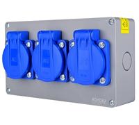 RoadEu Bloc Multiprise IP44 Saillie | 3 Prises Françaises 2P+T 230V/16A | Boîtier de Distribution Pré-câblé avec Presse-étoupe PG13,5 | Répartiteur pour Chantier, Atelier & Extérieur Couvert