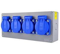 RoadEu Bloc Multiprise IP44 Saillie | 4 Prises Françaises 2P+T 230V/16A | Boîtier de Distribution Pré-câblé avec Presse-étoupe PG13,5 | Répartiteur de Chantier pour Garage, Atelier & Extérieur Couvert