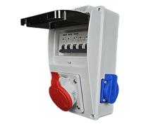 RoadEu - Coffret de Chantier 16A prise 5P - 2x 230V - IP44 Distributeur de courant de chantier 16A avec disjoncteur C 16A - Distributeur CEE - idéal pour les ateliers, les garages et les usines