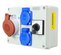 RoadEu - Coffret de chantier, Distributeur de courant CEE 16A. Prise avec interrupteur et 2 prises avec interrupteur principal 0-1. Répartiteur de courant fort avec prise IP44