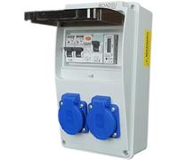 RoadEu - Coffret de chantier, Répartiteur d'alimentation 230V avec compteur, 2x prises de courant, répartiteur de prises avec RCD 40A type A/AC, 2x disjoncteur C16A. IP44 Rail DIN