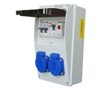 RoadEu - Coffret de chantier, Répartiteur de courant 230V, 2x prises, voyant LED rouge, répartiteur de prises avec RCD 40A type A/AC, 2x disjoncteur C16A. Répartiteur électrique de chantier IP44