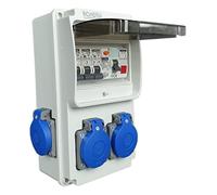 RoadEu - Coffret de chantier, Répartiteur électrique 230V: pour la maison, le chantier et l'atelier: 4 prises, disjoncteurs et disjoncteur différentiel, IP44, avec voyant LED rouge