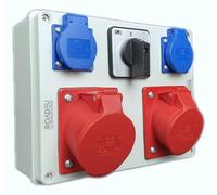 RoadEu - Coffret de Chantier, Répartiteur électrique mural et prises 32A/16A - 230V - Prise murale avec interrupteur principal - IP44 - Répartiteur de courant de construction