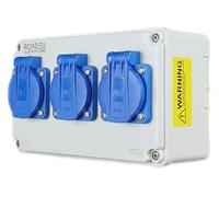 RoadEu | Coffret de Distribution 3 Prises 230V IP44 | Multiprise Murale Précâblée 16A (2P+T) | Bloc de Prises Robuste pour Chantier, Atelier & Jardin