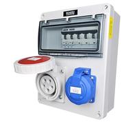 RoadEu Coffret de distribution IP65 CEE 32A 5P 400V & prise 230V 2P+T, coffret mural avec disjoncteurs C32A 4P + C16A 2P, prises à couvercle vissé