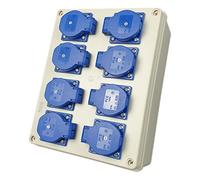 RoadEu Coffret de distribution mural 230V - 8x prises 16A avec terre - IP44 précâblé - Boîtier mural pour intérieur & extérieur - Tableau de chantier robuste pour atelier, garage, bricolage