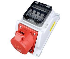RoadEu Coffret mural IP44 avec disjoncteur 4P | Prise CEE 32A 5P 400V | Boîtier électrique avec couvercle transparent | Pré-câblé 6 mm² | conforme NF C 15-100 | Chantier & industrie