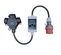 RoadEu - Cordon Adaptateur - Fiche d'alimentation 32A 3P+N+E vers Triple Prise 2P+E 230V, Disjoncteurs C 16A 1P - Câble en Caoutchouc, Rallonge 1m