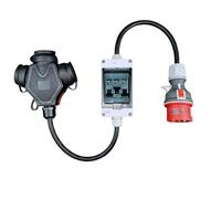 RoadEu - Cordon Adaptateur, Rallonge 1m - Fiche d'alimentation 16A 3P+N+E vers Triple Prise 2P+E 230V, Disjoncteurs C 16A 1P - Câble en Caoutchouc,