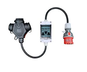 RoadEu - Cordon Adaptateur, Rallonge 1m - Fiche d'alimentation 16A 3P+N+E vers Triple Prise 2P+E 230V, Disjoncteurs C 16A 1P - Câble en Caoutchouc,