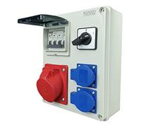 RoadEu - Distributeur de courant 16A 5P, 2x Prises avec interrupteur principal 0-1 - Répartiteur CEE avec disjoncteur C 16A 3P, C 16A 1P - Distributeur extérieur étanche IP44