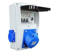 RoadEu Distributeur de courant 230V. Prise monophasée CEE 32A 3P et 2x 230V. Répartiteur de prises avec disjoncteur différentiel. Prises intégrées avec boîte à fusibles