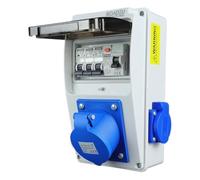 RoadEu - Distributeur de courant 230V. Prise monophasée CEE 32A 3P et 2x 230V. Répartiteur de prises avec disjoncteur différentiel. Prises intégrées avec boîte à fusibles